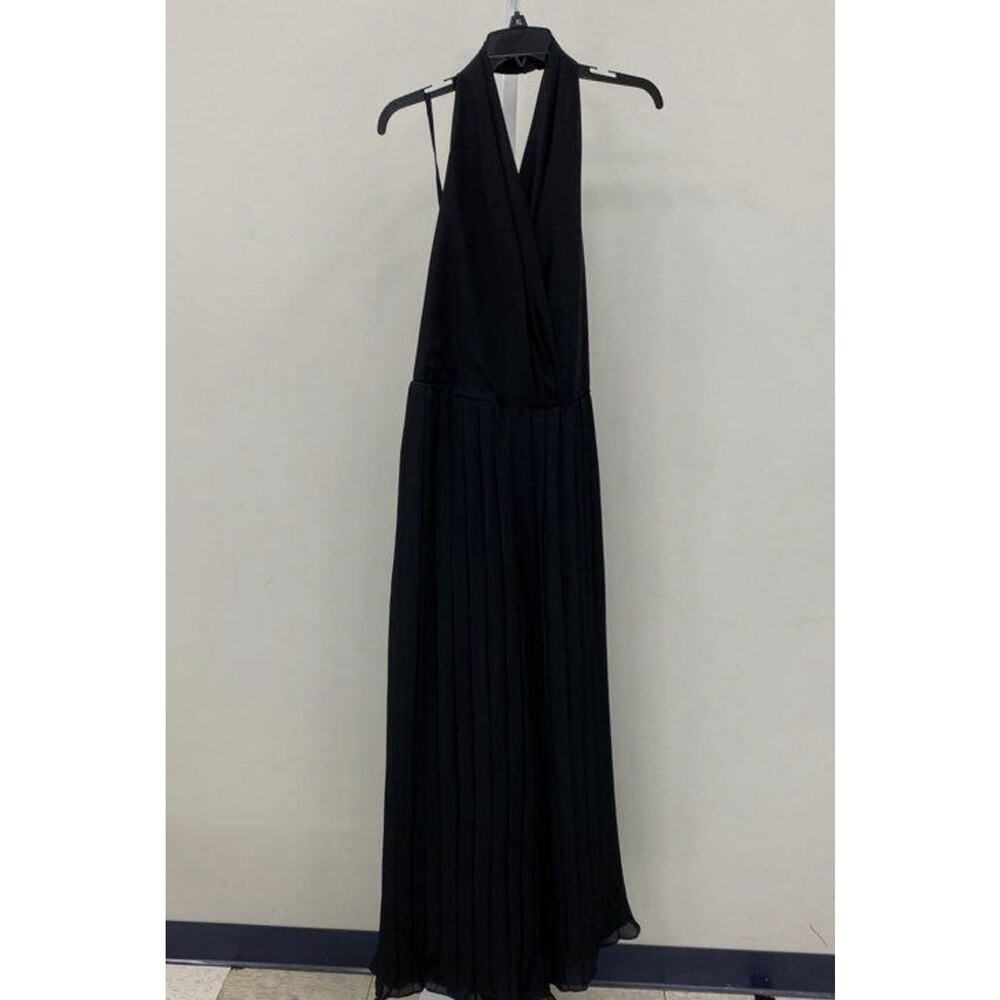 VTG 70s Black Flared Pleated Leg One Shoulder Halter Jumpsuit Wolf Med 8 Disco
